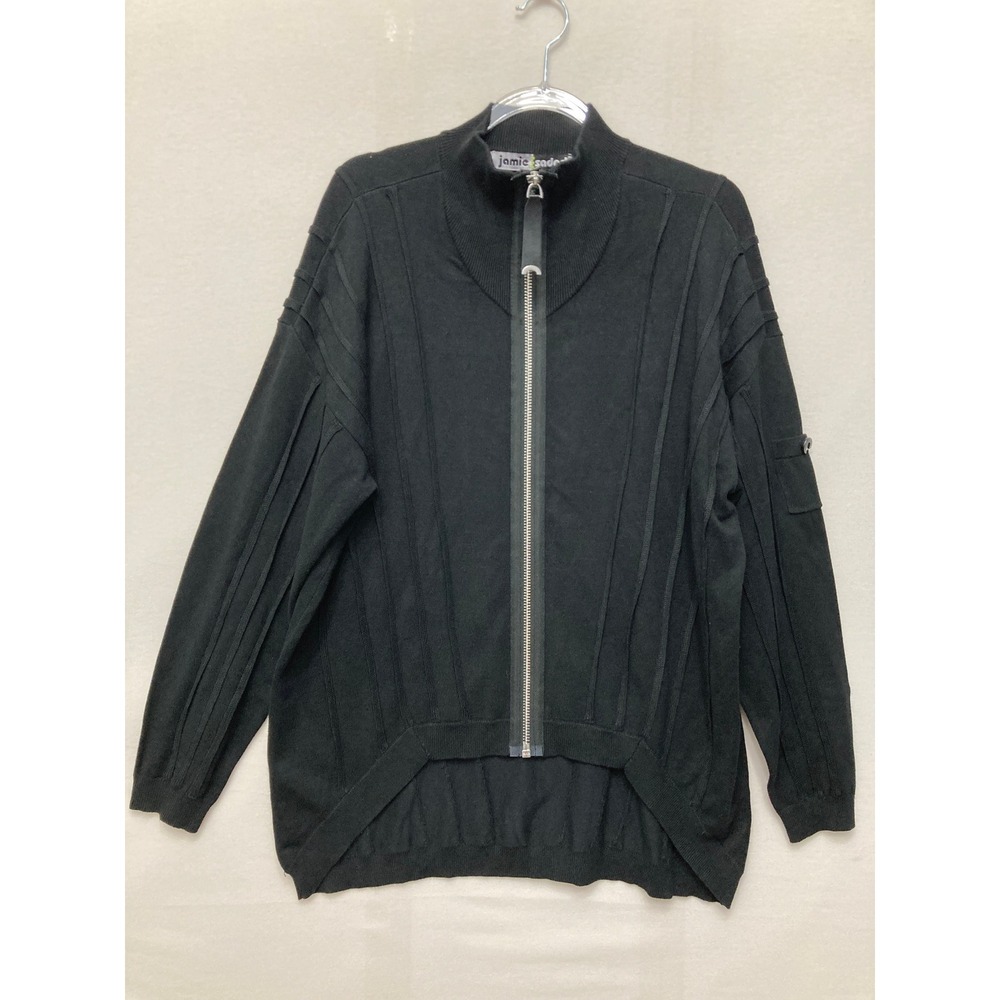Jamie Sadock XL Black Zip Front Cardigan Knit Jacket Long Sleeve Athleisure Golf